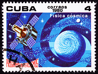 Image showing Cuban Postage Stamp Satellite Studying Earth Astrophysics Outer 