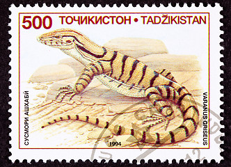 Image showing Canceled Tajikistan Postage Stamp Profile Desert Monitor Lizard,