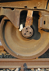 Image showing Freight wagon wedged wheel