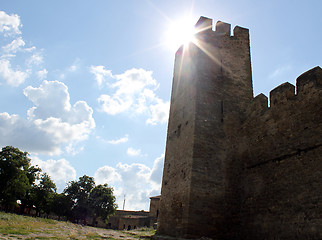 Image showing sun behind tower