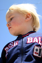 Image showing Closeup of blonde boy standing
