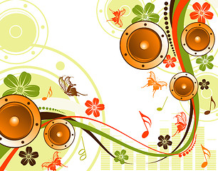 Image showing Floral background with loudspeaker