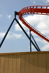 Image showing Roller Coaster segment behind wooden fence from Busch Gardens, Tampa Florida