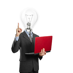 Image showing lamp head businessman with laptop