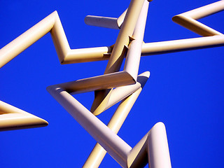 Image showing Detail of yellow metal outdoor lightning sculpture