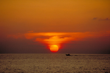 Image showing Sunset with sportfishing boat