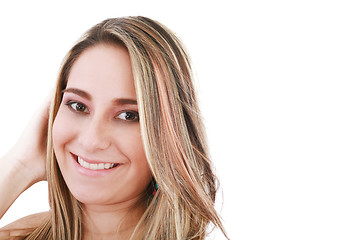 Image showing attractive smiling woman portrait on white background 