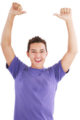 Image showing Portrait of an emotional young man. Isolated over white backgrou