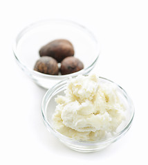 Image showing Shea butter and nuts in bowls