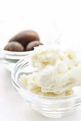 Image showing Shea butter and nuts in bowls