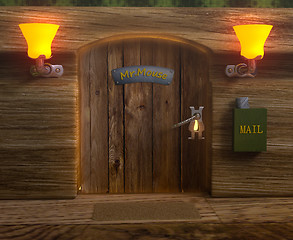 Image showing View on mister mouse home wooden door