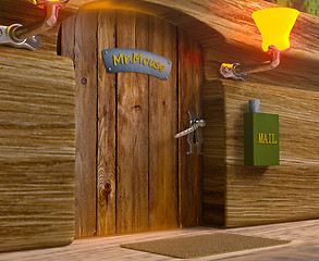 Image showing View on mister mouse home wooden door