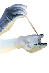 Image showing Shaded hands in gloves hold pipette