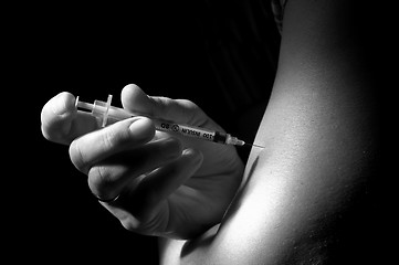 Image showing Black and white foto of insulin injection