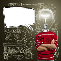 Image showing male in red and lamp-head with speech bubble