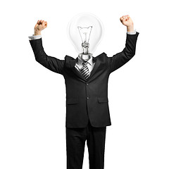 Image showing lamp-head businessman with hands up