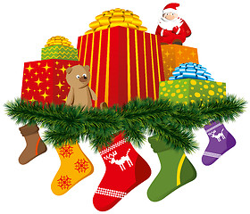 Image showing christmas gifts with sock