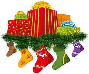 Image showing christmas gifts with sock