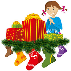 Image showing christmas gifts with sock