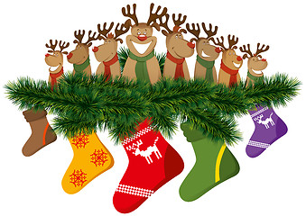 Image showing christmas reindeer with christmas socks