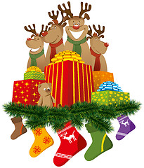 Image showing christmas reindeer with christmas socks and gifts
