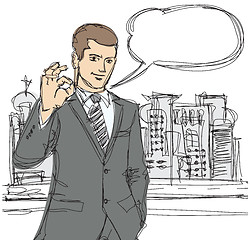 Image showing happy businessman shows OK sketch