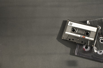 Image showing Old fashioned audio tape cassettes background