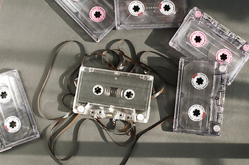 Image showing Audio tape cassettes with subtracted out tape. 