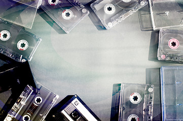 Image showing Old fashioned audio tape cassettes background