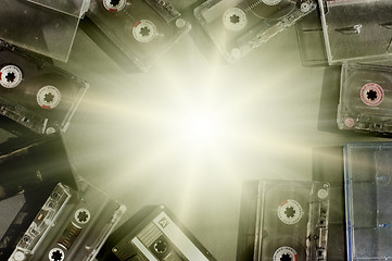 Image showing Old fashioned audio tape cassettes background