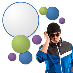 Image showing g-man in glasses with headphones and speech bubble