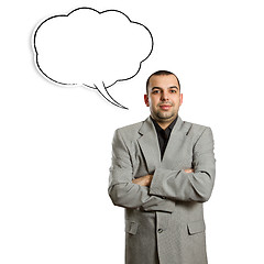 Image showing male in suit with crossed hands and speech bubble