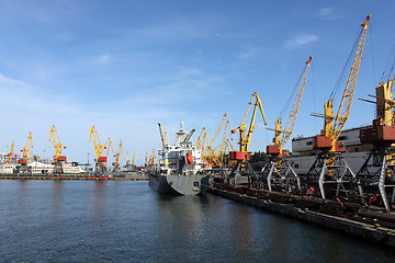 Image showing cargo cranes in a seaport