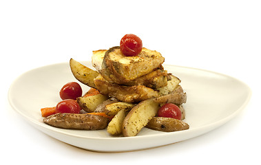 Image showing Fried fish and vegetables