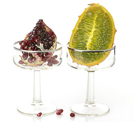 Image showing Kiwano Melon And Pomegranate Fruits