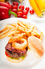 Image showing classic hamburger sandwich and fries