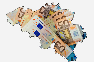 Image showing Outline map of Belgium with euro banknotes in background 