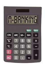 Image showing Old calculator on white background showing text 