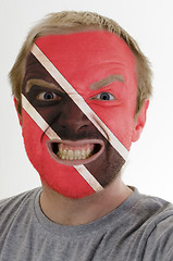 Image showing Face of crazy angry man painted in colors of Trinidad and Tobago