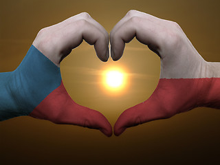 Image showing Heart and love gesture by hands colored in czech flag during bea