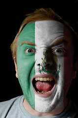 Image showing Face of crazy angry man painted in colors of mexico flag