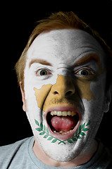 Image showing Face of crazy angry man painted in colors of Cyprus flag