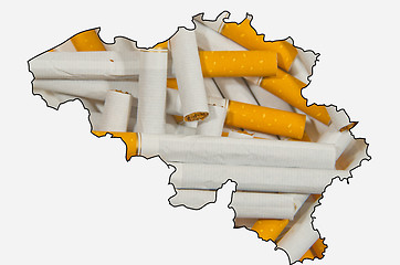 Image showing Outline map of Belgium with cigarettes in background