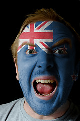 Image showing Face of crazy angry man painted in colors of new zealand flag