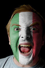 Image showing Face of crazy angry man painted in colors of italy flag