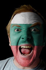 Image showing Face of crazy angry man painted in colors of Bulgarial flag