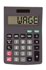 Image showing Old calculator on white background showing text 