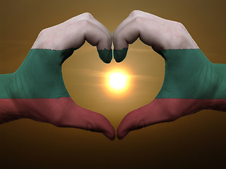 Image showing Heart and love gesture by hands colored in bulgaria flag during 