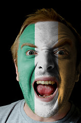 Image showing Face of crazy angry man painted in colors of ireland flag