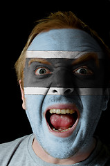 Image showing Face of crazy angry man painted in colors of Botswana flag